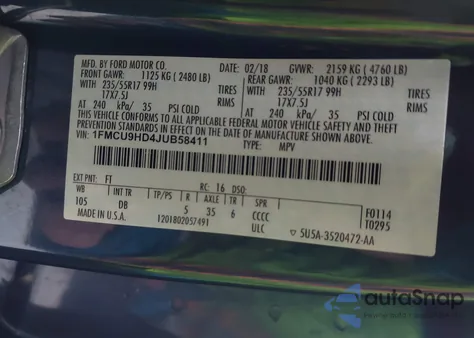 2018 Ford Escape Sel из США, поврежденный, VIN 1FMCU9HD4JUB58411